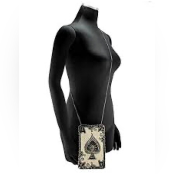 Mary Frances You’re Aces Cell Phone/Glass Black&Cream Beaded Crossbody Handbag - Picture 2 of 16